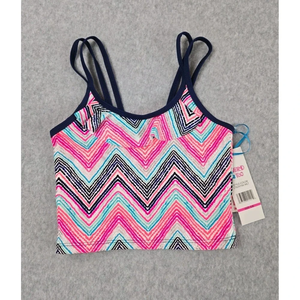Limited Too Girls 2 Piece Tankini Size 5/6 Bathing Suit Swim Set Pink‎ Blue NEW
